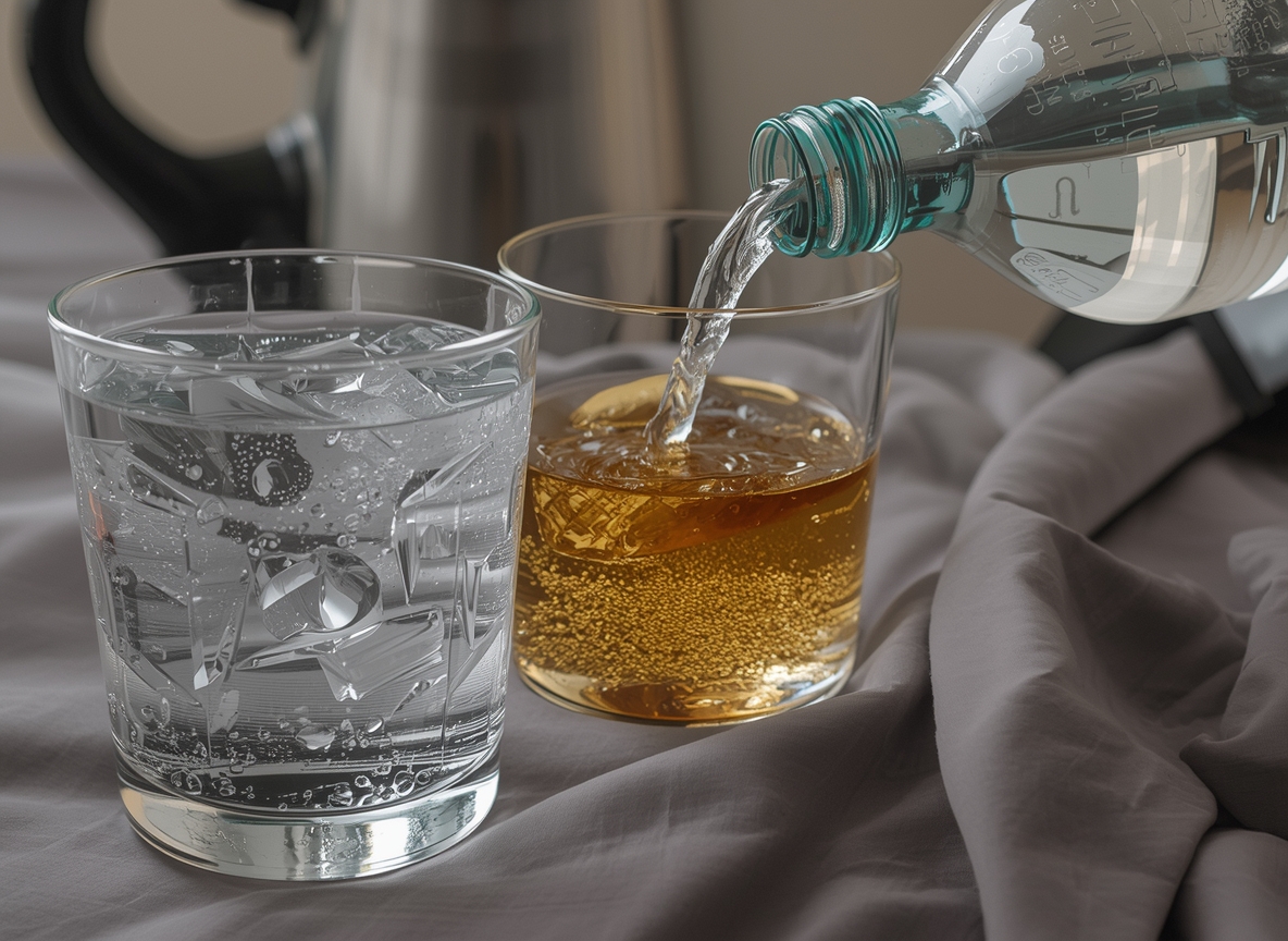 Minimal illustration of a glass silhouette in soft blue and lilac